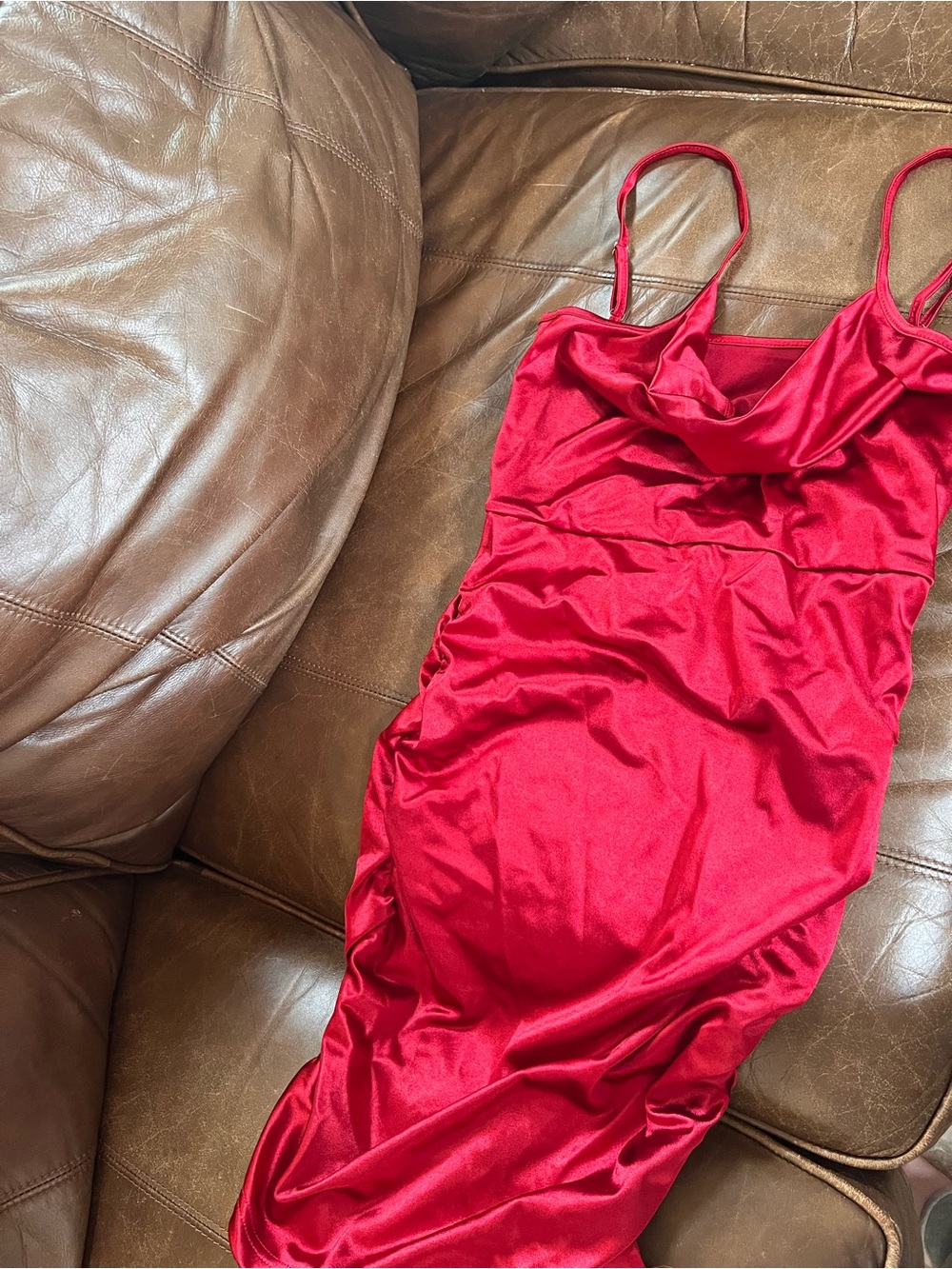 SHEIN Red Satin Cowl Neck Slip Dress